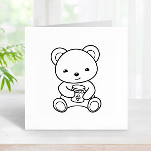 Cute Teddy Bear Holding a Honey Jar Colour Me Rubber Stamp