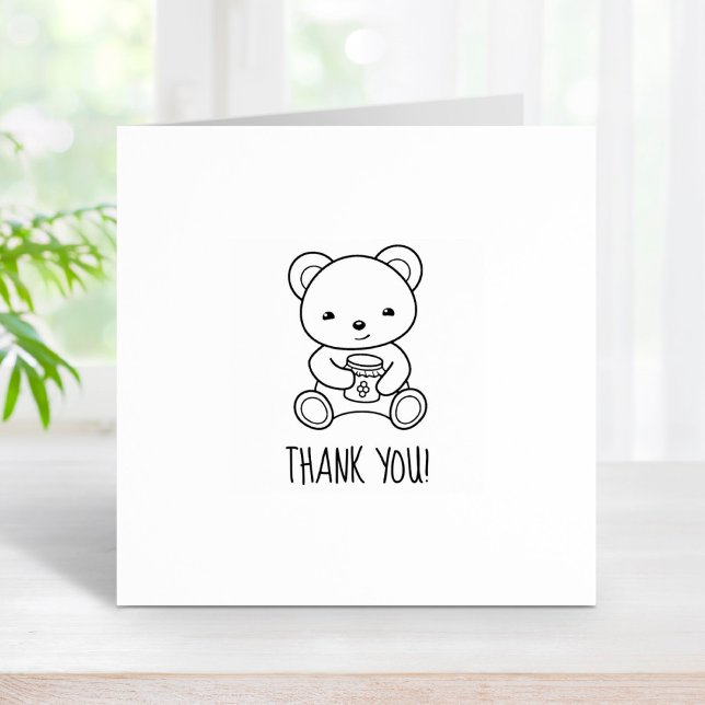 Cute Teddy Bear Holding a Honey Jar Thank You 1x1 Rubber Stamp (Creator Uploaded)