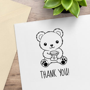 Cute Teddy Bear Holding a Honey Jar Thank You Rubber Stamp