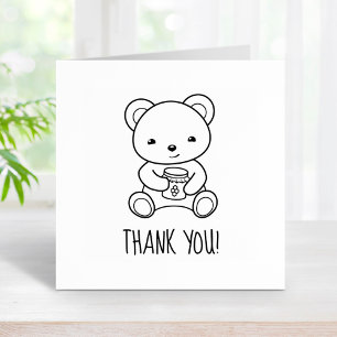 Cute Teddy Bear Holding a Honey Jar Thank You Rubber Stamp