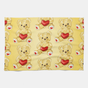 Cute Teddy Bear Holding Heart – Adorable Plush Toy Tea Towel