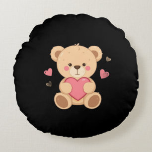 Cute Teddy Bear Holding Heart – love Round Cushion
