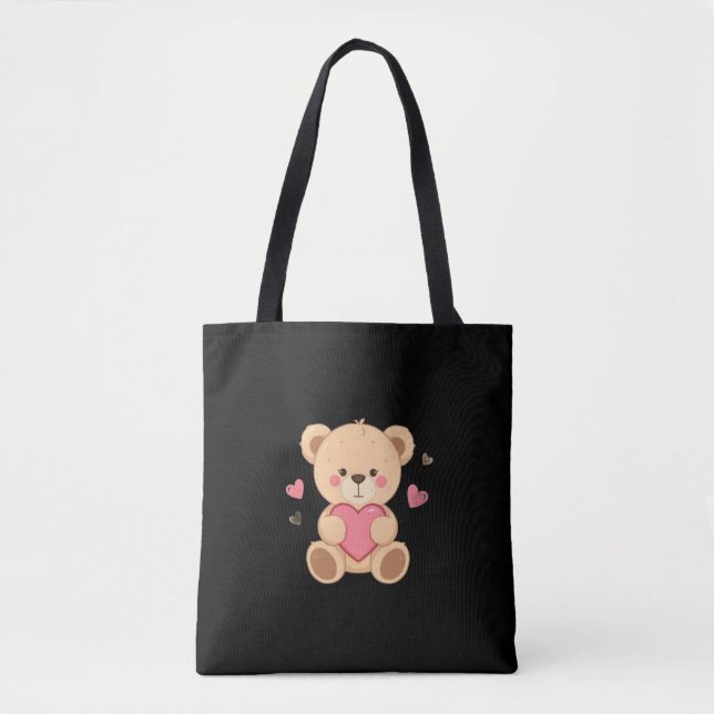 Cute Teddy Bear Holding Heart – love Tote Bag (Front)