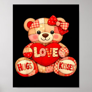 Cute Teddy Bear Holding Heart Valentine Day Women Poster