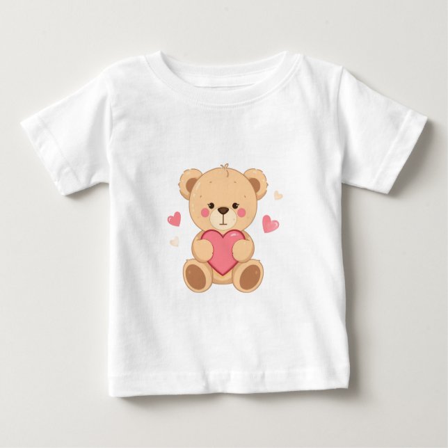 Cute Teddy Bear Holding Heart – Valentine Love Ill Baby T-Shirt (Front)