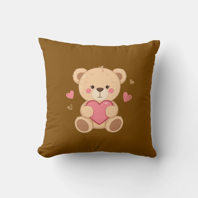 Cute Teddy Bear Holding Heart – Valentine Love Ill Cushion (Front)