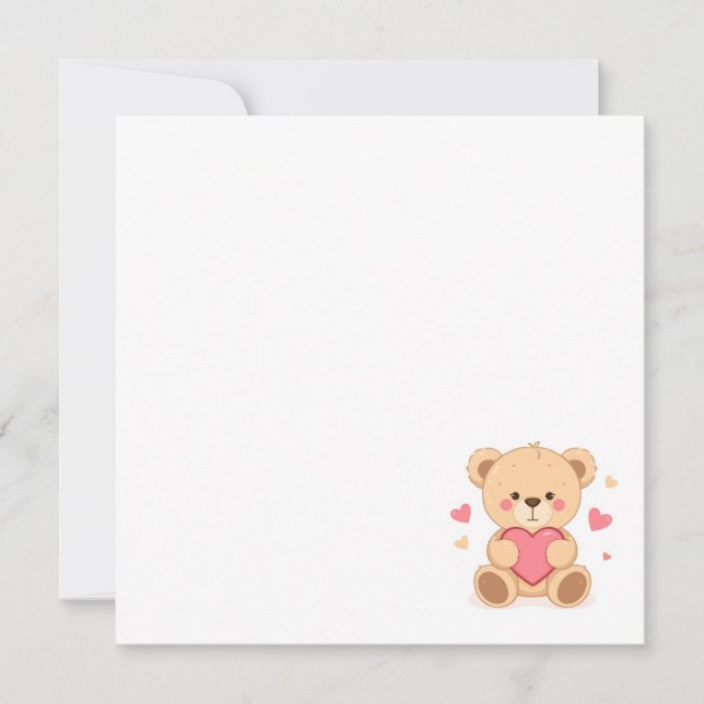 Cute Teddy Bear Holding Heart – Valentine Love Ill Invitation (Front)