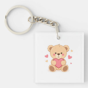 Cute Teddy Bear Holding Heart – Valentine Love Ill Key Ring