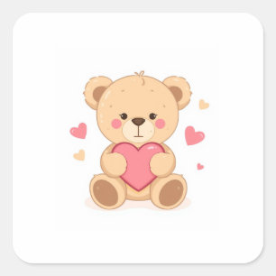 Cute Teddy Bear Holding Heart – Valentine Love Ill Square Sticker