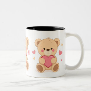 Cute Teddy Bear Holding Heart – Valentine Love Ill Two-Tone Coffee Mug