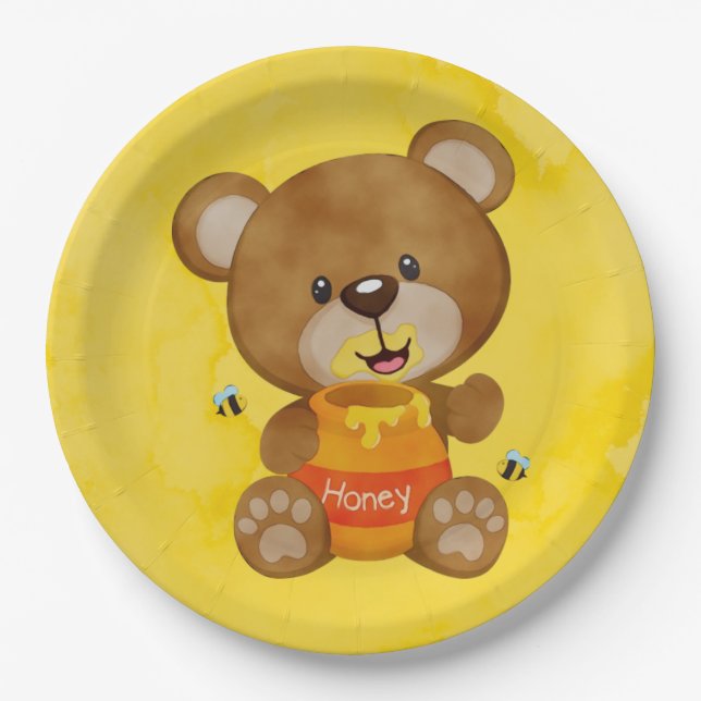 Cute Teddy Bear Honey Bumblebee Baby Shower  Paper Plate (Front)