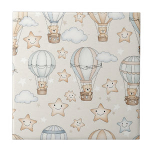 Cute Teddy Bear Hot Air Balloon Neutral Pattern 1 Ceramic Tile