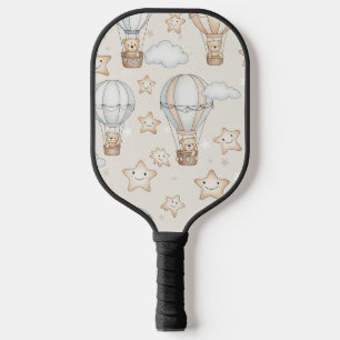 Cute Teddy Bear Hot Air Balloon Neutral Pattern 1 Pickleball Paddle