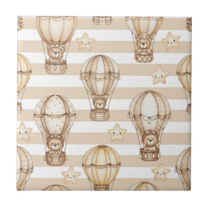 Cute Teddy Bear Hot Air Balloon Neutral Pattern 2 Ceramic Tile