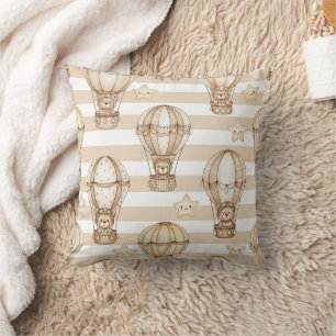 Cute Teddy Bear Hot Air Balloon Neutral Pattern 2 Cushion