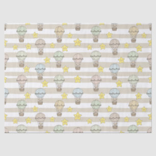 Cute Teddy Bear Hot Air Balloon Neutral Pattern 3 Tissue Paper