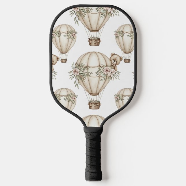 Cute Teddy Bear Hot Air Balloon Neutral Pattern 4 Pickleball Paddle (Front)