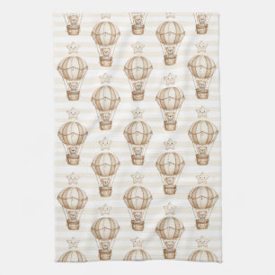 Cute Teddy Bear Hot Air Balloon Neutral Pattern 4 Tea Towel