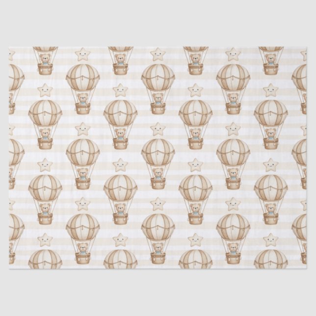 Cute Teddy Bear Hot Air Balloon Neutral Pattern 4 Tissue Paper (Front)