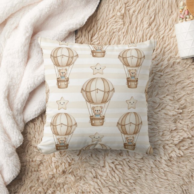 Cute Teddy Bear Hot Air Balloon Neutral Pattern 5 Cushion (Blanket)