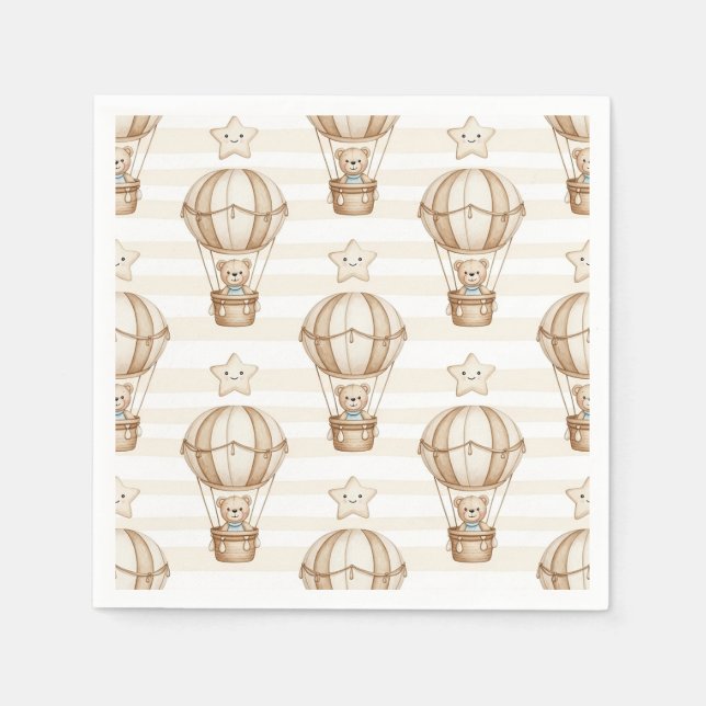 Cute Teddy Bear Hot Air Balloon Neutral Pattern 5 Napkin (Front)
