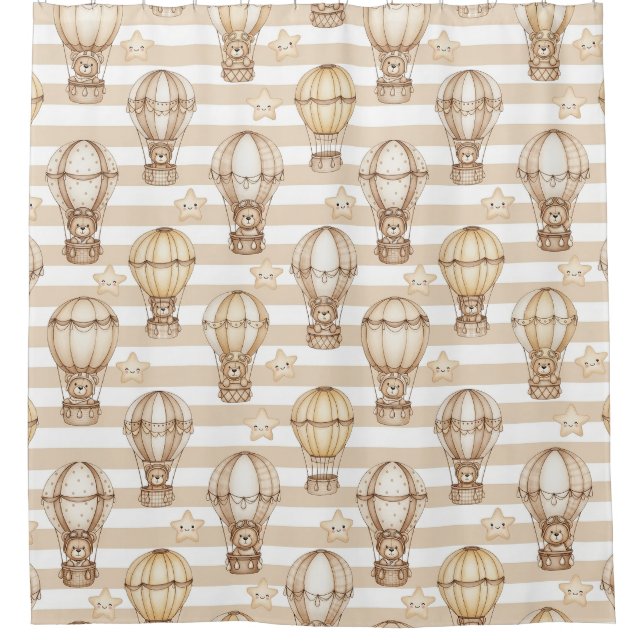 Cute Teddy Bear Hot Air Balloon Neutral Pattern 5 Shower Curtain (Front)