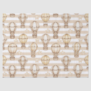 Cute Teddy Bear Hot Air Balloon Neutral Pattern 5 Tissue Paper