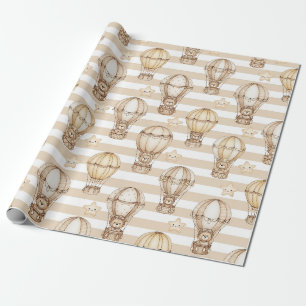 Cute Teddy Bear Hot Air Balloon Neutral Pattern 5 Wrapping Paper