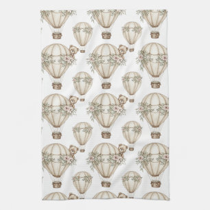 Cute Teddy Bear Hot Air Balloon Neutral Pattern 6 Tea Towel