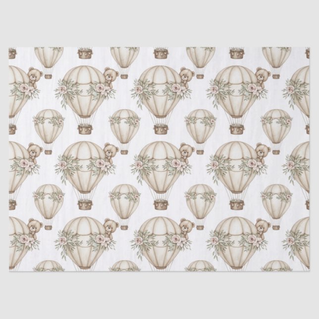 Cute Teddy Bear Hot Air Balloon Neutral Pattern 6 Tissue Paper (Front)