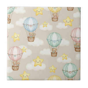 Cute Teddy Bear Hot Air Balloon Neutral Pattern 7 Ceramic Tile