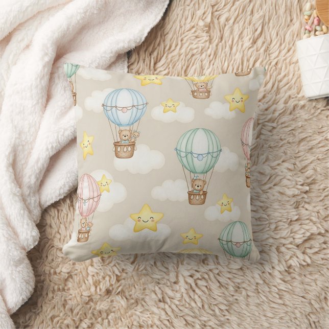 Cute Teddy Bear Hot Air Balloon Neutral Pattern 7 Cushion (Blanket)