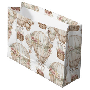Cute Teddy Bear Hot Air Balloon Neutral Pattern 8 Large Gift Bag
