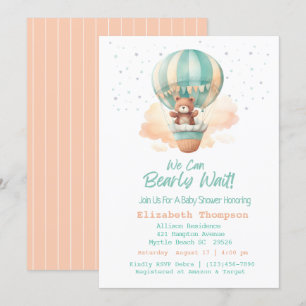 Cute Teddy Bear Hot Air Balloons Baby Shower   Invitation