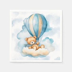 Cute Teddy Bear Hot Air Balloons Boy Baby Shower Napkin
