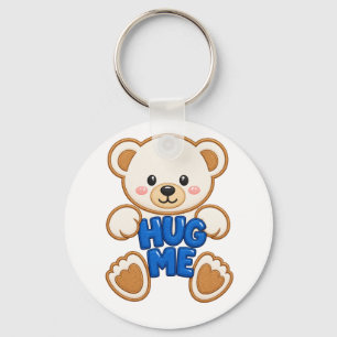 Cute Teddy Bear Hug Me Embroidery Style Cute Bear  Key Ring