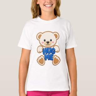 Cute Teddy Bear Hug Me Embroidery Style Cute Bear T-Shirt