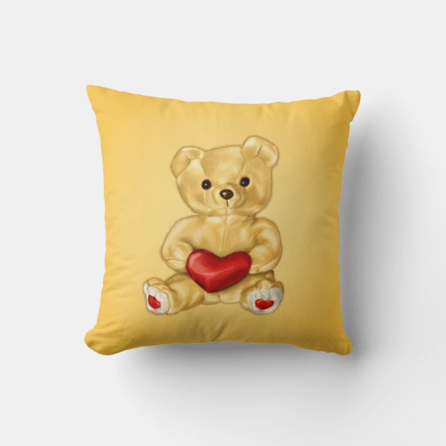 Cute Teddy Bear Hypnotist Holding a Heart Yellow Cushion (Front)