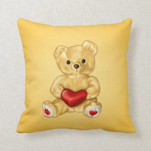 Cute Teddy Bear Hypnotist Holding a Heart Yellow Cushion
