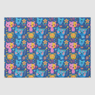 Cute Teddy Bear Illustration Blue Kids  Tissue Paper