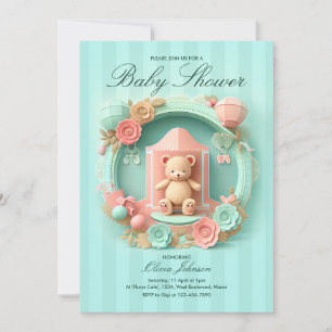 Cute Teddy Bear in a Frame   Baby Shower Invitatio Invitation