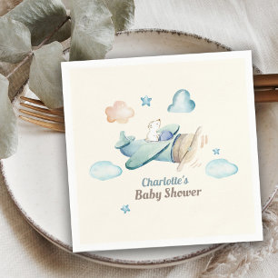 Cute Teddy Bear in Aeroplane Baby Shower Napkin
