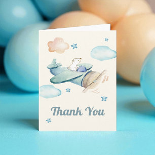 Cute Teddy Bear in Aeroplane Baby Shower Thank You Card