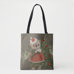 Cute teddy bear in claus costumes near christmas Tote Bag