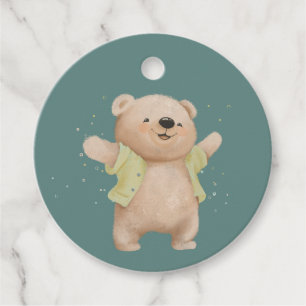 cute teddy bear in peonies favour tags