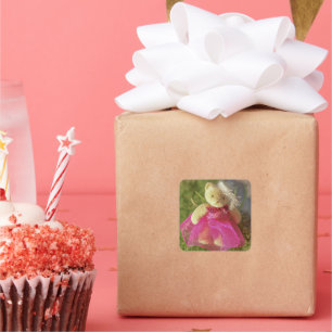 Cute Teddy Bear in pink dress for a party Square Sticker