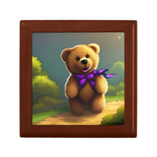 Cute teddy bear in the magic forest gift box