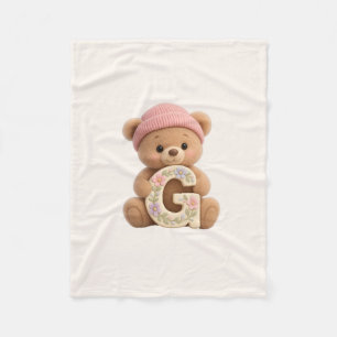 Cute Teddy Bear Initial G Baby Girl Blanket