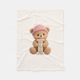 Cute Teddy Bear Initial I Baby Girl Blanket