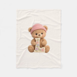 Cute Teddy Bear Initial L Baby Girl Blanket